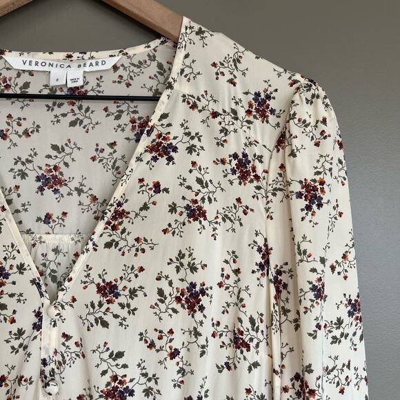 Veronica Beard Riggins Dress Whitestone Size 8 Silk Ivory Cream Floral‎ Blouson - Picture 11 of 16